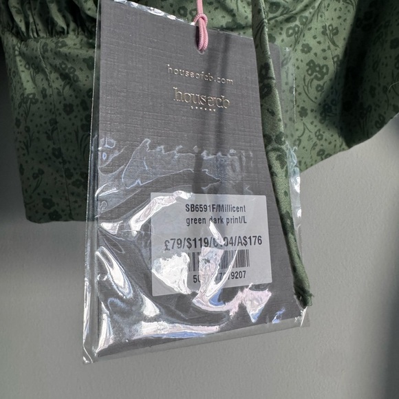 NWT House of CB Millicent Corset Top – Green Floral Puff Sleeves, Size Large - Picture 3 of 4